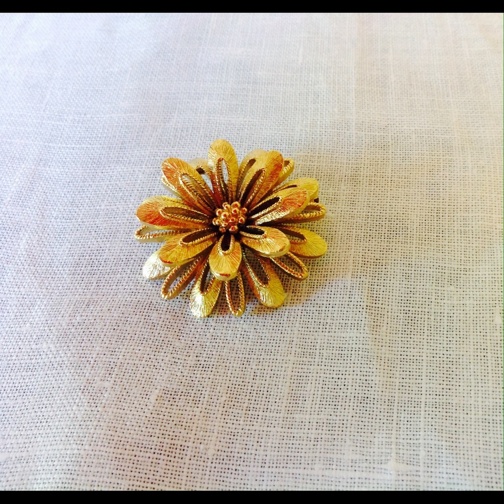 Vintage Monet Gold Flower Brooch Pin